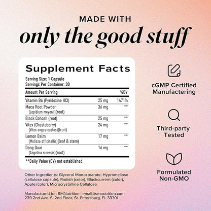 PMS Support Supplement for Women with PMS Relief | Hormonal Acne, Hormone Balance & Period Relief | Chasteberry Supplements | Microbeadlets with Dong Quai, Cranberry & Vitamin B6 | Non-GMO 30ct