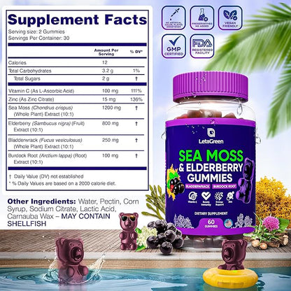 Irish Sea Moss and Black Seed Oil Gummies Bundle – 120 Vegan Gummies Bears - Elderberry for Kids & Adults - Nigella Sativa with Ashwagandha & Honey