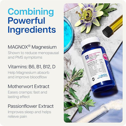 MAGNOX Lady Magnesium Supplement | Menopause and PMS Support Supplement for Women | Magnesium Complex with Vitamins B6, B1, B12, D, Zinc | High-Absorption Dead Sea Organic | 60 Capsules