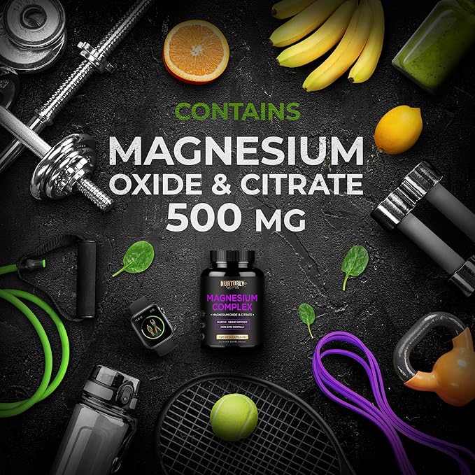 Magnesium Citrate & Oxide 500mg Complex Supplement - High Absorption Maximum Strength - Helps Support Bone Density and Strength, Muscles, Energy and Sleep - 120 Vegan Capsules