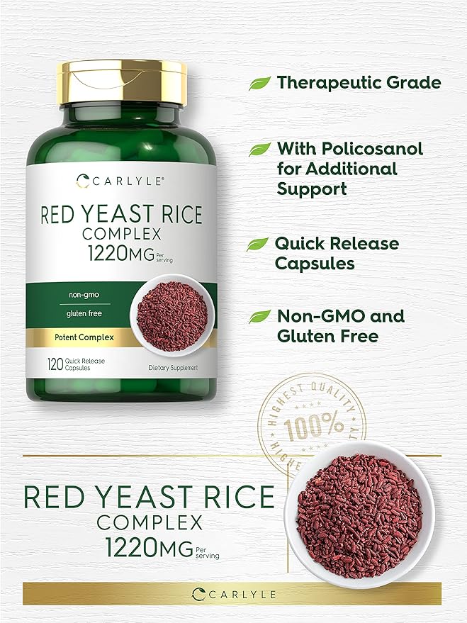 Carlyle Red Yeast Rice Complex | 1220mg | 120 Capsules | with Policosanol | Non-GMO and Gluten Free Supplement