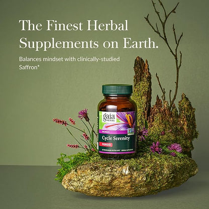 Gaia Herbs Cycle Serenity - Women's Hormonal Balance Supplement - Made with Fenugreek, Saffron, Turmeric & Hawthorn - Free from Gluten, Dairy & Soy - 60 Vegan Capsules (60 Servings)
