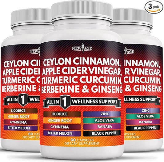 Ceylon Cinnamon, Turmeric, Apple Cider Vinegar, Ginseng, Aloe Vera, Berberine Plus Banaba, Ginger Root - 180 Count