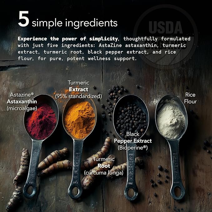 Organic Astaxanthin Plus Turmeric Supplement, Bioperine Black Pepper, Eye, Heart, Skin, Joint, Back & Knee, Vegan, Gluten-Free, Antioxidant Extreme Healthforce, Turmeric Curcumin Supplement, 30-Days