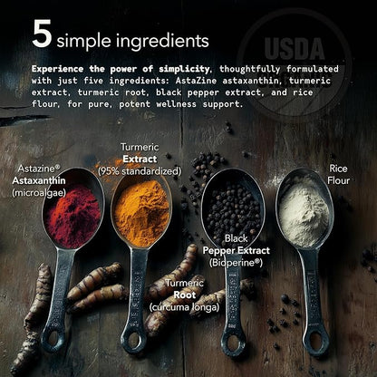 Organic Astaxanthin Plus Turmeric Supplement, Bioperine Black Pepper, Eye, Heart, Skin, Joint, Back & Knee, Vegan, Gluten-Free, Antioxidant Extreme Healthforce, Turmeric Curcumin Supplement, 30-Days