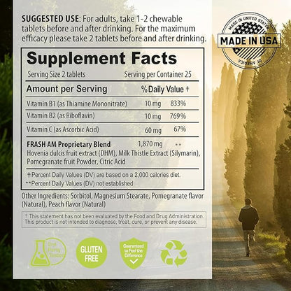 Fresh AM Detox - Liver Health Support Supplement with DHM, Milk Thistle, Vitamin C, B1 & B2-50 Chewable Tablets for Detox and Recovery