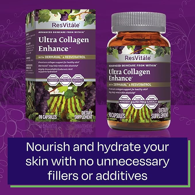 ResVitale Ultra Collagen Enhance - Skin Care Supplement with Resveratrol - 90 Veggie Capsules