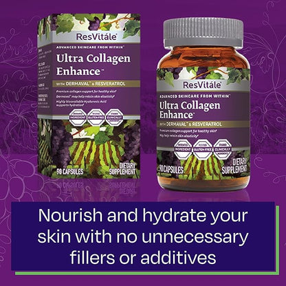 ResVitale Ultra Collagen Enhance - Skin Care Supplement with Resveratrol - 90 Veggie Capsules