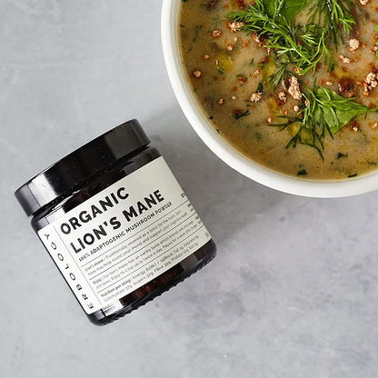 Erbology Organic Lion's Mane Mushroom Powder 50 Servings - 32% Beta-glucans - Calm and Focus - Hericium Erinaceus - Small Batch - Sustainably Grown in Europe - Vegan - Non-GMO - No Added Fillers