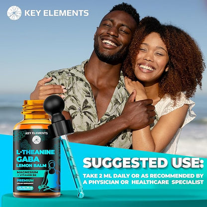 KEY ELEMENTS Liquid GABA with L Theanine Supplement | GABA 500mg and L Theanine 200mg | L-Theanine and GABA Supplements with Lemon Balm Extract, L-Theanine and Magnesium with Vitamin B6 | GABA Drops