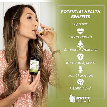 Maxx Herb Olive Leaf Extract – Max Strength Oleuropein Liquid Absorbs Better Than Capsules or Tea, for Immune Support, Heart Health, and Seasonal Wellness - 4 Bottles, 4 Oz Each (240 Servings)