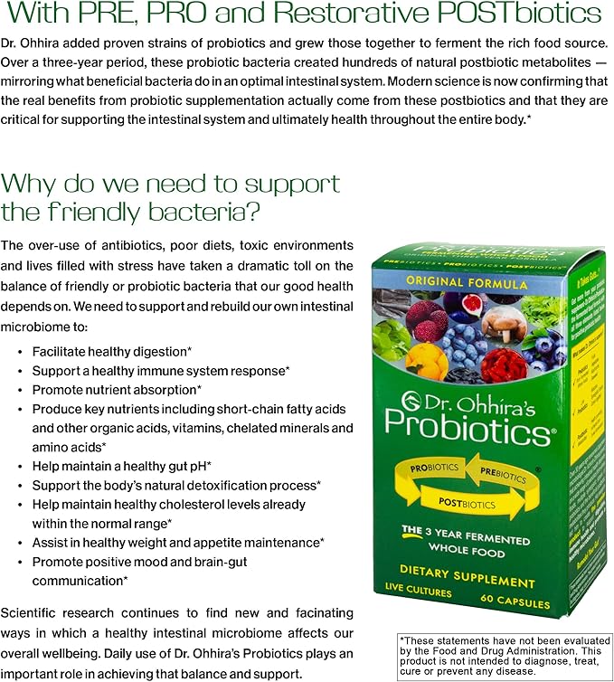 Dr. Ohhira’s Probiotics Original Formula with 3 Year Fermented Prebiotics, Live Active Probiotics and The only Product with Postbiotic Metabolites, 60 Capsules