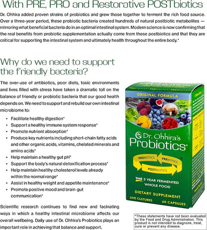 Dr. Ohhira’s Probiotics Original Formula with 3 Year Fermented Prebiotics, Live Active Probiotics and The only Product with Postbiotic Metabolites, 60 Capsules