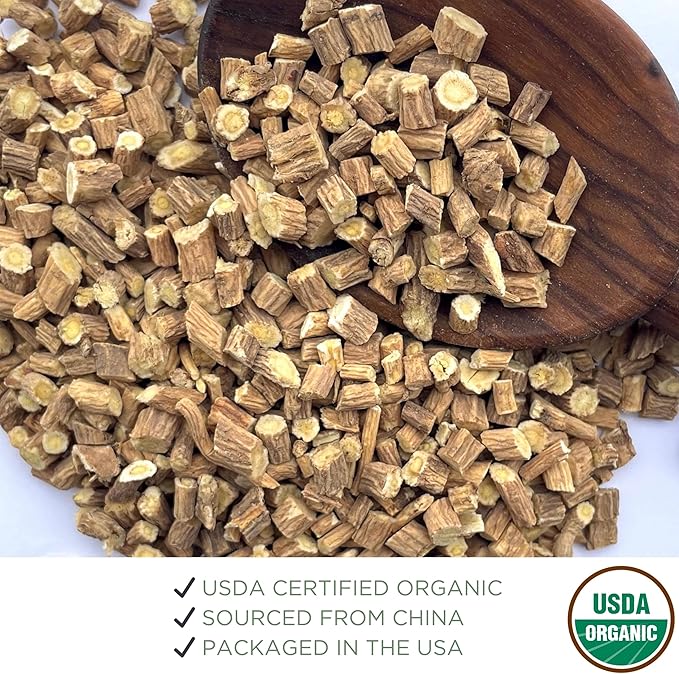 Organic Astragalus Root 4 oz. (113g), USDA Certified Organic Astragalus Membranaceus Dried Root Tea, Huang Qi, Cut & Sifted