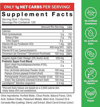Force Factor ProbioSlim Keto ACV Gummies, Organic Apple Cider Vinegar Gummies with LactoSpore Probiotics & Prebiotics to Support Digestion, Metabolism, & Immune Health, 1 Net Carb, Apple Flavor, 360ct