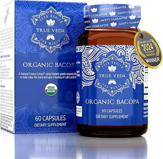 Bacopa Monnieri Supplement - Bacopa Supplements | USDA Organic Bacopa Monnieri Organic | 20X Concentrated Extract | 50% Bacosides | Brahmi Capsules | 60 Bacopa Monnieri Capsules | Bacopa Extract