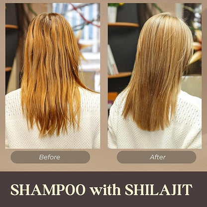 Shilajit Shampoo 8.45oz and Pure Raw Shilajit Tablets (60 Count) Bundle - Natural Care for Hair & Vitality Boost