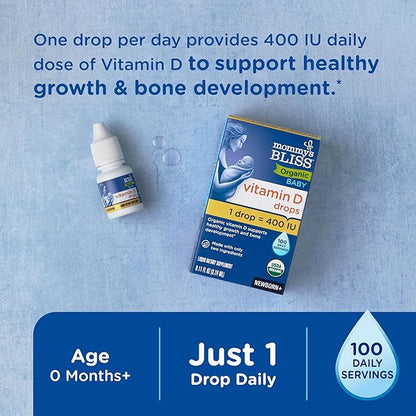 Mommy's Bliss Organic Baby Vitamin D Drops | Promotes Healthy Growth and Bone Development | Age Newborn+ | 0.11 Fl Oz (100 Servings)