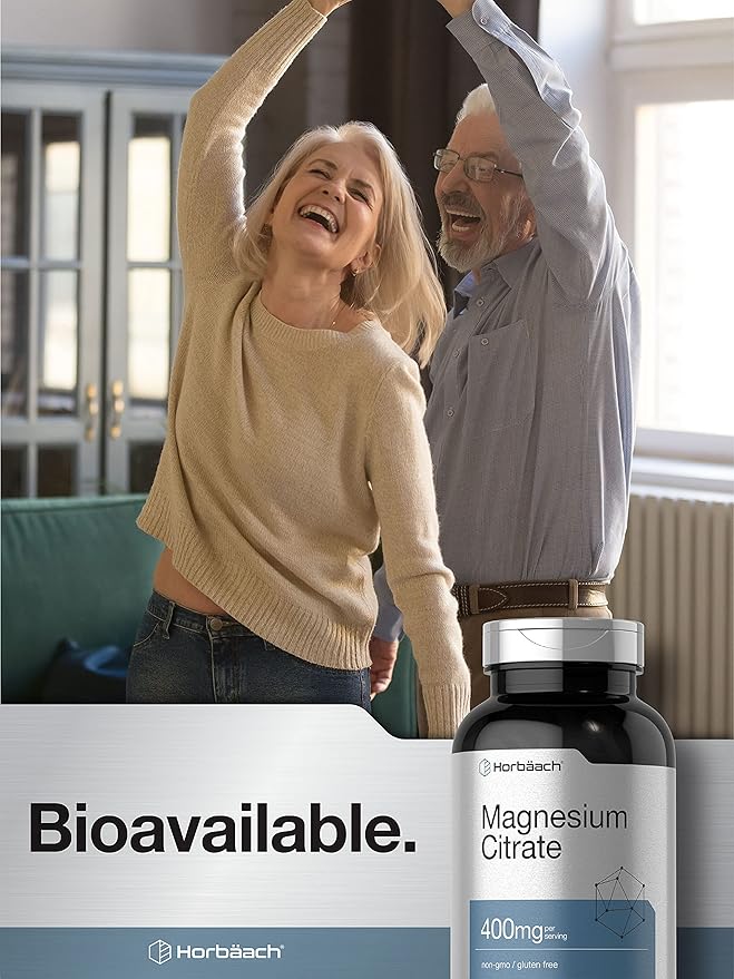 Horbäach Magnesium Citrate | 400mg | 200 Caplets | Vegetarian, Non-GMO, and Gluten Free Supplement