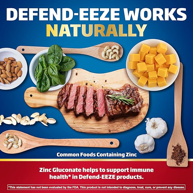 Defend-EEZE Immune Support Dietary Supplement Lozenges, 100% Daily Value of Zinc, Vitamins C & D per Dose, with Echinacea & Elderberry, Pomegranate Flavor, 30 Lozenges