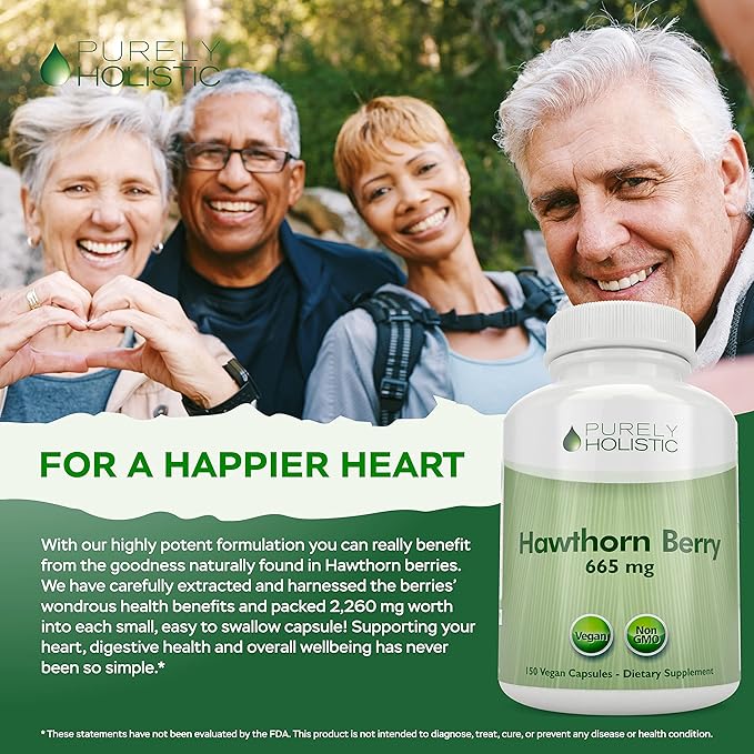 Purely Holistic Hawthorn Berry - 150 Vegan Capsules - 5 Month Supply - High Strength 4:1 Extract - Non-GMO Hawthorne Supplement - Supports Cardiovascular & Digestive Health