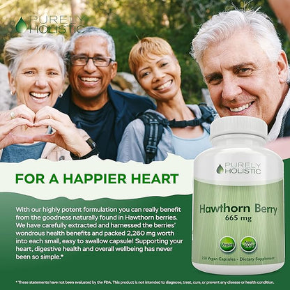 Purely Holistic Hawthorn Berry - 150 Vegan Capsules - 5 Month Supply - High Strength 4:1 Extract - Non-GMO Hawthorne Supplement - Supports Cardiovascular & Digestive Health