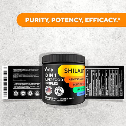 Shilajit Capsules 10 in 1 with Kava Kava - USA Made Himalayan Shilajit for Men with Tongkat Ali, Ashwagandha, Kava Kava for Energy & Immunity Support - 90 Count