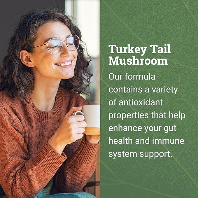 Earth Harmony Organic Turkey Tail Mushroom Capsules (1200mg Pure Extract) - Superfood Mushroom Supplement Helps Support Brain Health - Premium Powder Extract - 120 Capsules (2-Month Supply)