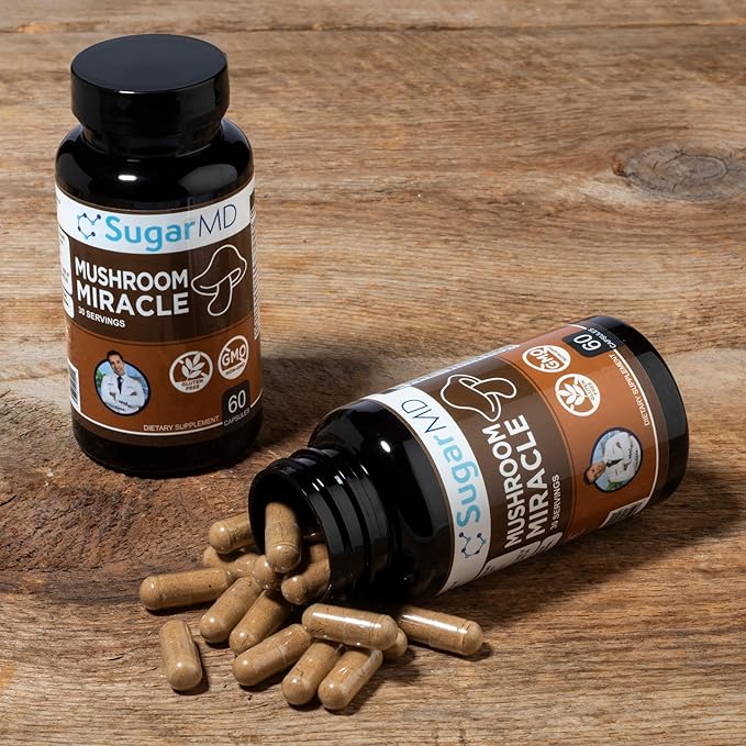 SugarMD Mushroom Miracle | Mushroom Supplements for Immunity | Has Shiitake, Reishi, Maitake, Cordyceps, Lion Mane, Turkey Tail | Doctor Formulated | Non-GMO & Gluten-Free (60 Capsules)