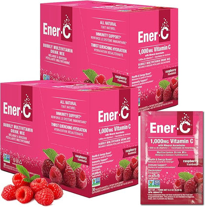 Ener-C Multivitamin Drink Mix - Vitamin Packets for Water, Electrolytes Powder Packets, Vitamin Drink Mix, Hydration Liquid Mix, Immune Booster for Adults, Healthy Energy - Raspberry, 60 Count
