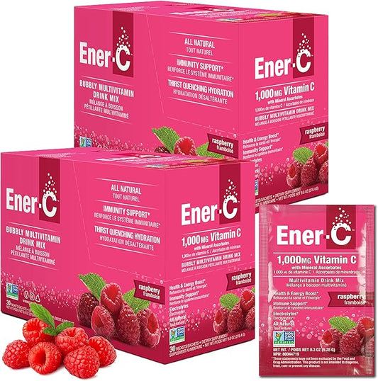 Ener-C Multivitamin Drink Mix - Vitamin Packets for Water, Electrolytes Powder Packets, Vitamin Drink Mix, Hydration Liquid Mix, Immune Booster for Adults, Healthy Energy - Raspberry, 60 Count