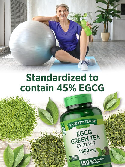 Nature's Truth EGCG Green Tea Extract Capsules | 180 Pills | Non-GMO & Gluten Free Supplement