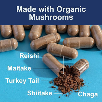 Carlson - Mushroom Complex, Organic Blend, with Turkey Tail, Reishi, Maitake, Shiitake, Chaga, Non-GMO, 50 Vegetarian Capsules