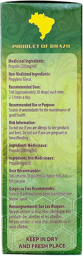 Wild Apiary Brazilian Green Propolis Liquid Drop Glycolic (Non-Alcoholic) Extract 30ml (1 Bottle) - Sugar Free, Wax Free
