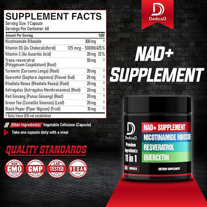 11in1 NAD+ Supplement with Nicotinamide Riboside, Quercetin, Resveratrol and 8 More - 2 Month Supply