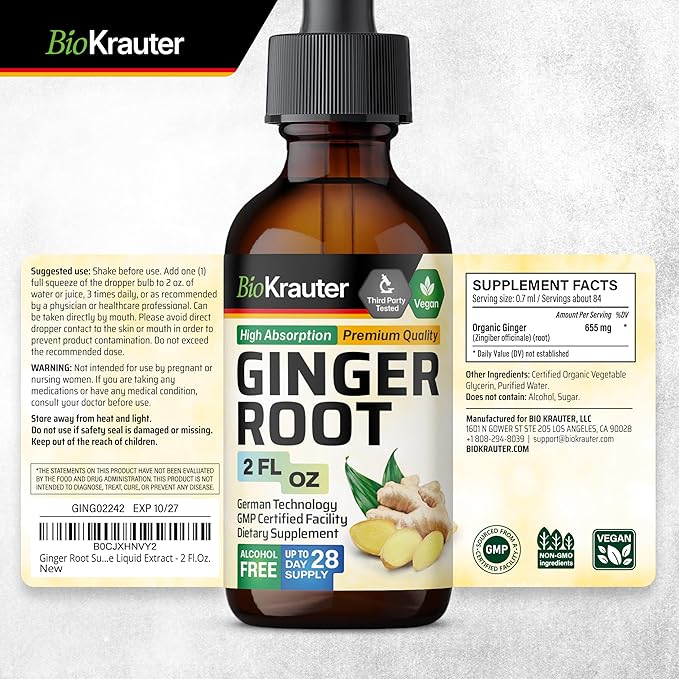 BIO KRAUTER Ginger Root Tincture 2 Fl. Oz. & Chamomile Tincture 2 Fl. Oz.