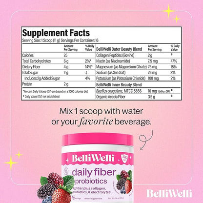 Fiber Supplement for Women & Men – Premium Daily Fiber Powder from Organic Acacia with Added Collagen, Electrolytes & Probiotics – No Bloat, Constipation & Gut Health Support (Wild Berry)