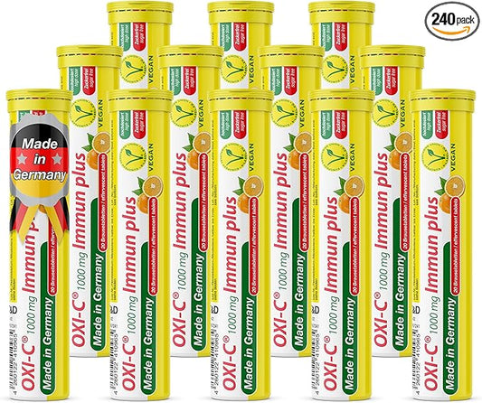 T&D Oxi C 1000 mg Vitamin C - 240 Vegan Drink Effervescent Tablets - Orange Flavor - Made in Germany