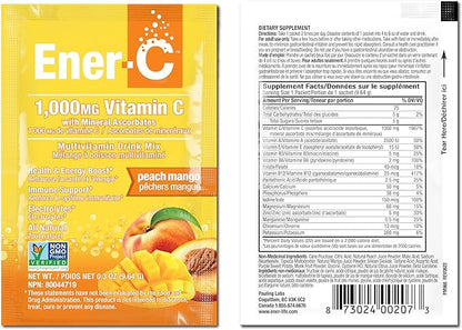 Ener-C Multivitamin Drink Mix - Vitamin Packets for Water, Electrolytes Powder Packets, Vitamin Drink Mix, Hydration Liquid Mix, Immune Booster for Adults, Healthy Energy - Peach Mango, 60 Count