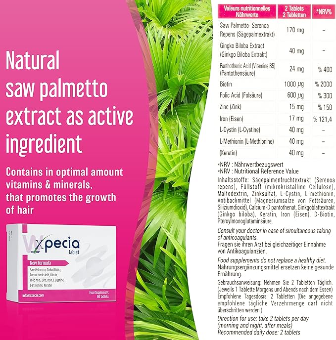 FOR WOMEN ANTI HAIR LOSS & DHT BLOCKER & NEW HAIR GROWTH FORMULA (60 Tablets)