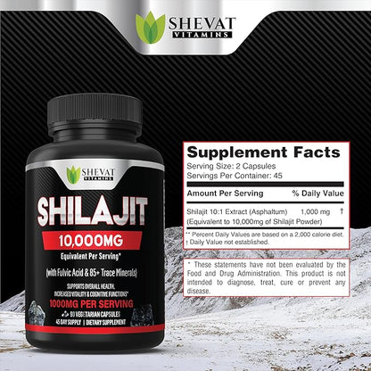 Shilajit Capsules 22000mg and 85+ Trace Minerals for Energy &Immune Support-Organic shilajit for Men & Women Non-GMO Shilajit Pills for Men, Made in USA (Packaging May Vary)