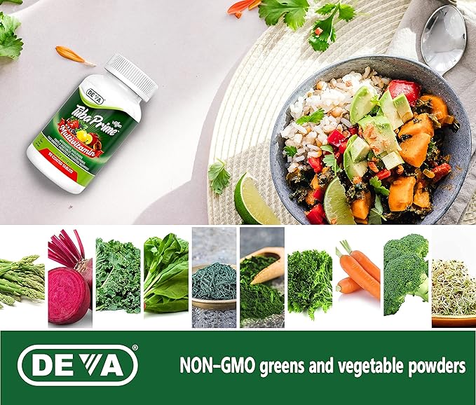 DEVA Tuba Prime Vegan Multivitamin - High-Potency Vitamin and Mineral Dietary Supplement - Antioxidants, Fruit and Vegetable Blend, Super Mushrooms, Probiotics, Prebiotics, Seeds, Herbs - 90 Tablets