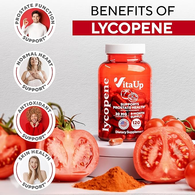 Lycopene Supplements for Men 30 mg - USA Made - Prostate Supplements for Men - Lycopene Supplement for Prostate, Skin & Antioxidant Support - 120 Count