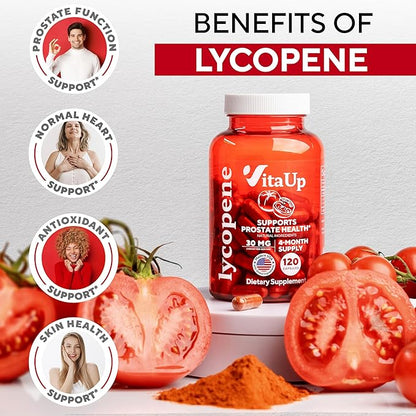 Lycopene Supplements for Men 30 mg - USA Made - Prostate Supplements for Men - Lycopene Supplement for Prostate, Skin & Antioxidant Support - 120 Count