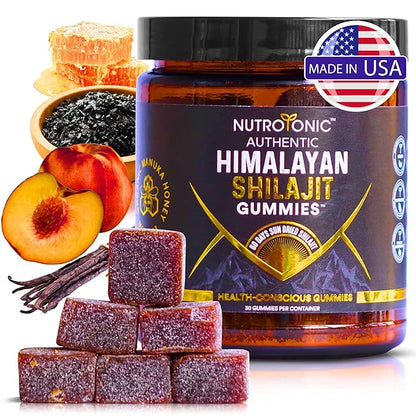 NutroTonic® Organic SHILAJIT Gummies | Peach & Vanilla Flavor | Wild Crafted Manuka Honey MGO +263 | Heart, Brain, Cellular Health | 30 Healthy Gummies | Proudly Made in USA with the Finest Ingredients