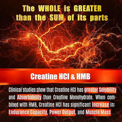 Creatine HCL Capsules with HMB - Workout Supplement for Men & Women, Muscle Builder, Endurance, Strength, Superior to Monohydrate: Instantized for Max Absorption, No Load, No Bloat, 180 Vegan Capsules