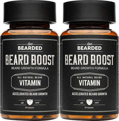 Live Bearded Beard Boost - Hair Growth Multivitamins with Biotin 10,000mcg, Vitamins C, E and Zinc - Thick, Strong, Full Grow Support - Made in The USA | 60-Day Supply