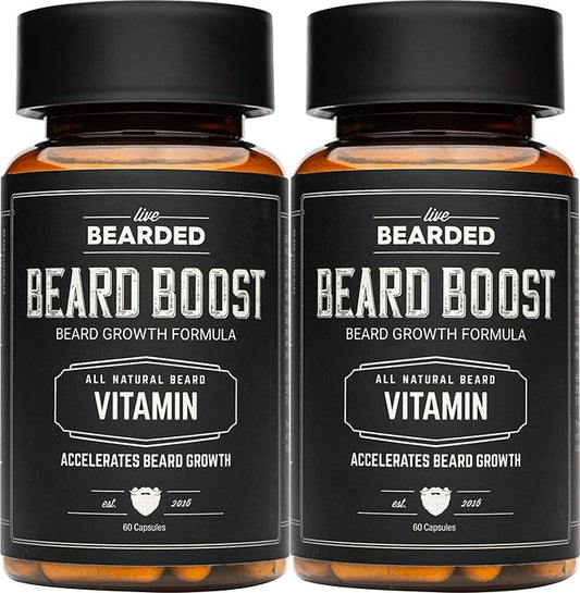 Live Bearded Beard Boost - Hair Growth Multivitamins with Biotin 10,000mcg, Vitamins C, E and Zinc - Thick, Strong, Full Grow Support - Made in The USA | 60-Day Supply