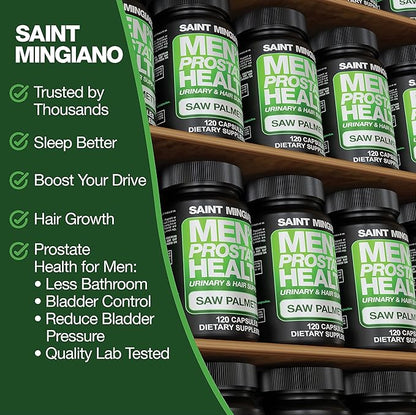 Men's Prostate Health - 120 Capsules of Advanced Prostate Supplements for Men with Saw Palmetto, Supporting Urinary Function and Hair Health – 3 Months Supply of Natural Herbal Supplements