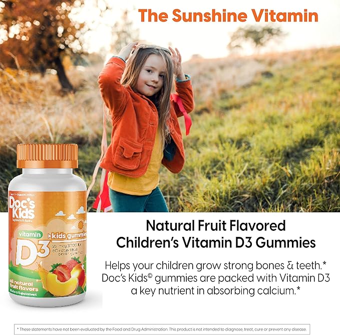 Doctor's Best Doc's Kids Children's Vitamin D3 Gummies 1000iu, Supports Healthy Bones & Teeth, Immune Health, Calcium Absorption, 60 Count